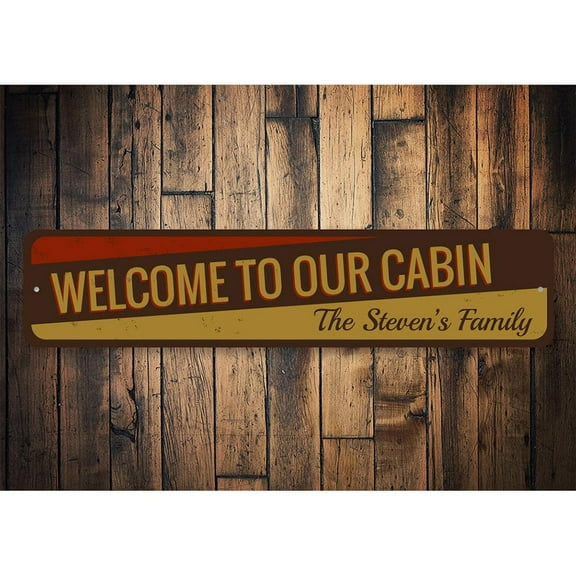Welcome to our Cabin Novelty Sign, Metal Wall Decor - 4x18 inches