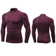 thumbnail image 3 of VSSSJ Mens Muscle Shirt Lightweight Workout Fitness Slim Fit Long Sleeve Stand Collar Breathable Running Training Gym Athletic Tops Wine M, 3 of 4