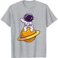 thumbnail image 1 of Cute Cool Astronaut Sitting on Planet Saturn and Waving Hand T-Shirt, 1 of 1