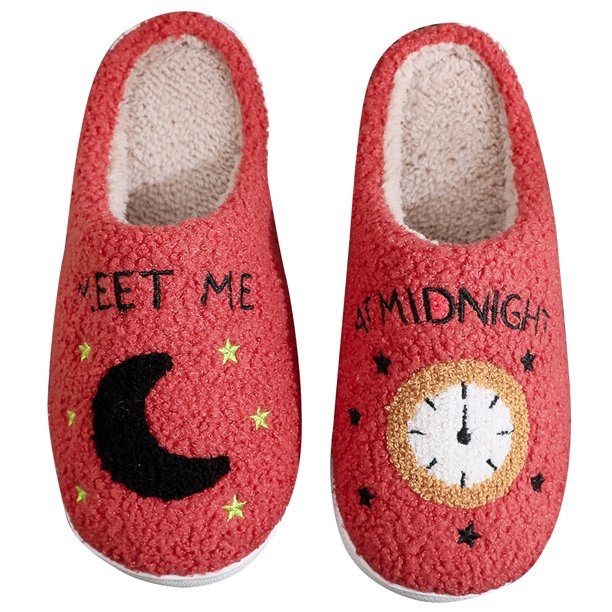WDOplteas Pantuflas invierno Meet Me At Midnight para mujeres y hombres (rojo 42-43 talla 41-42 pies)