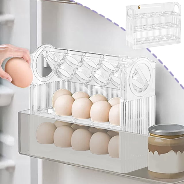 Caja De Plástico Para Almacenar Huevos Caja de almacenamiento de huevos de plástico blanco de 1 pieza, organizador para puerta de refrigerador con bandeja apilable de rebote automático para cocina. Rk