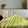 thumbnail image 3 of Green Soft Flannel Fleece Throw Blanket, Abstract Natural Motifs Flourishing Flowers and Leaves with Curves, Cozy Plush for Indoor and Outdoor Use, 70" x 90", Apple Green, by Ambesonne, 3 of 5
