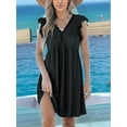 thumbnail image 4 of V-Neck Lace Trim Short-Sleeved Cardigan Dress Black L, 4 of 6