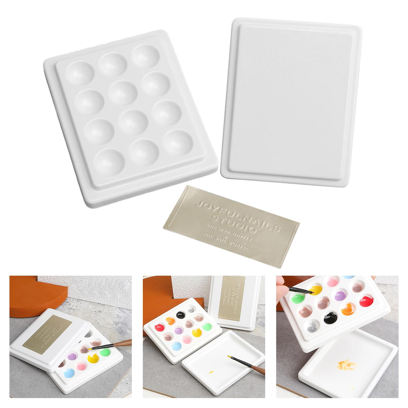 Yunhgft 12-Well Ceramic Porcelain Watercolor Paint Palette with Cover 4x3 inches Mixing