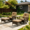 thumbnail image 5 of MELLCOM 5 Pieces Patio Furniture Set, Outdoor Swivel Rocker Patio Chairs, Wicker Patio Bistro Set with Rocking Chair, Thickened Cushions, Glass Coffee Table and Ottomans for Backyard, Garden, Khaki, 5 of 10