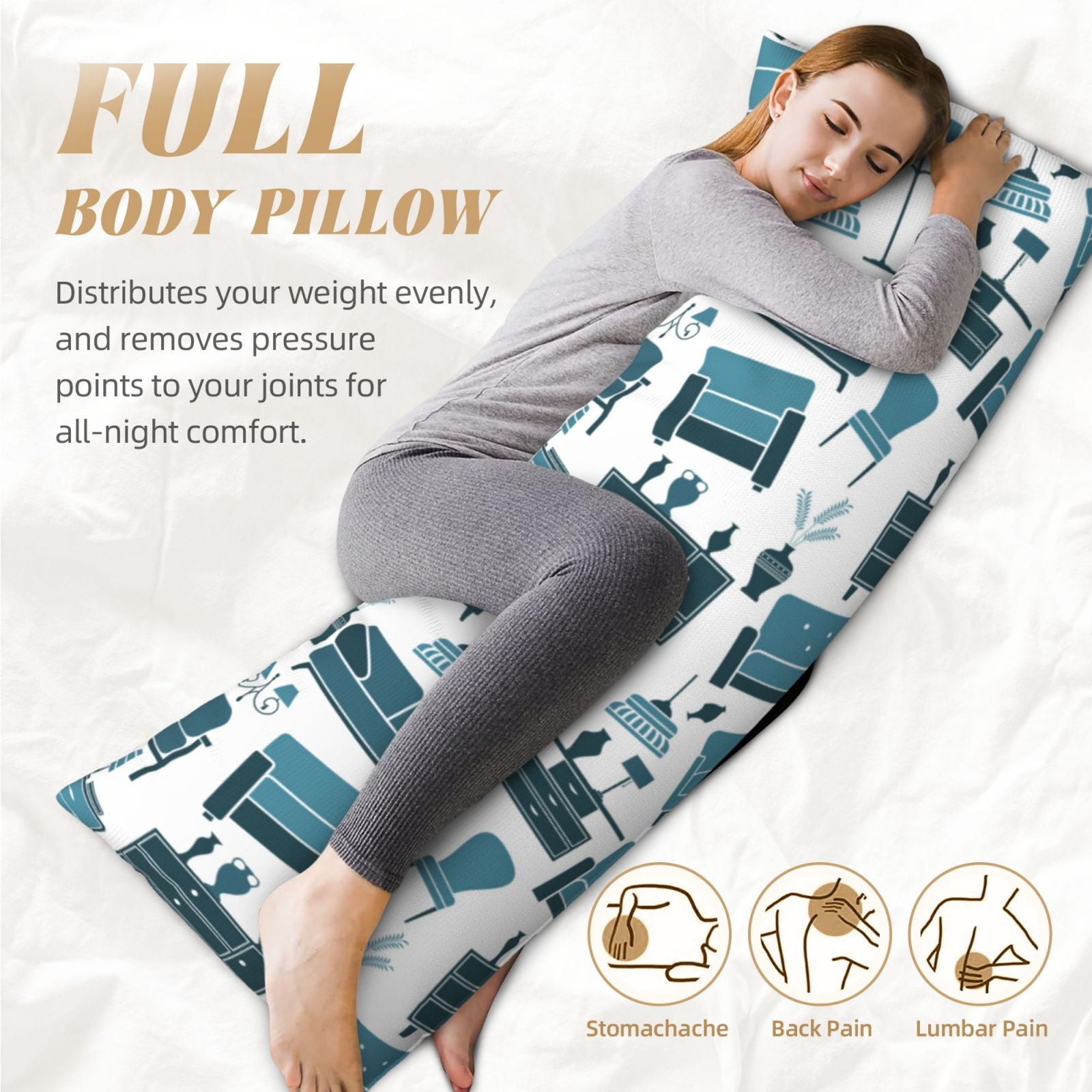 Naloa Modern Furniture Super Soft 20x60 Body Pillow Case,Long Side Hidden Zipper（PILLOWS ARE NOT INCLUDED）