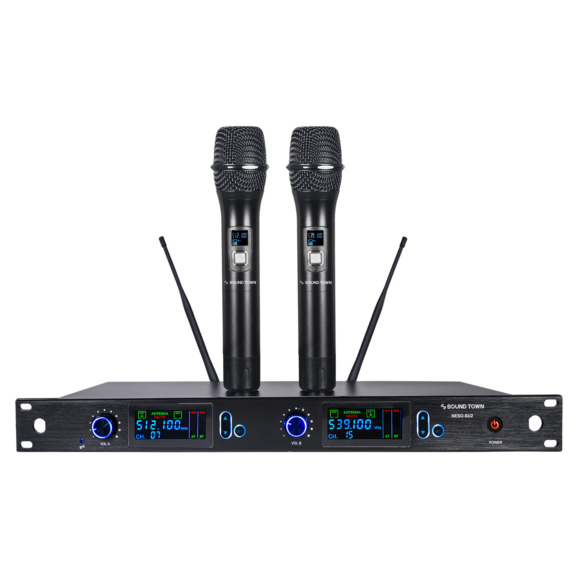 Sound Town 200 Channels Professional UHF Wireless Microphone System with  Rack Mountable Metal Receiver and 2 Handheld Mics, for Church, School, 