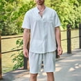 thumbnail image 2 of FRSASU Men's Summer Beach Outfits 2 Piece Stand up Collar Short Sleeve Fashion Shirts and Shorts Vacation Sets for Men White, 2 of 4