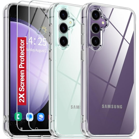 Heavy Duty Clear Phone Case Designed for Samsung Galaxy S23 Transparent Case with 2 Tempered Glass Screen Protector, Shockproof Dropproof Slim Clear Case for Samsung Galaxy S23