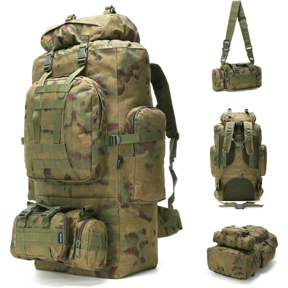 100L Camping Hiking Backpack,Molle military Tactical rucksack backpack,Waterproof Lightweight Hiking Backpack (Ruin Green)