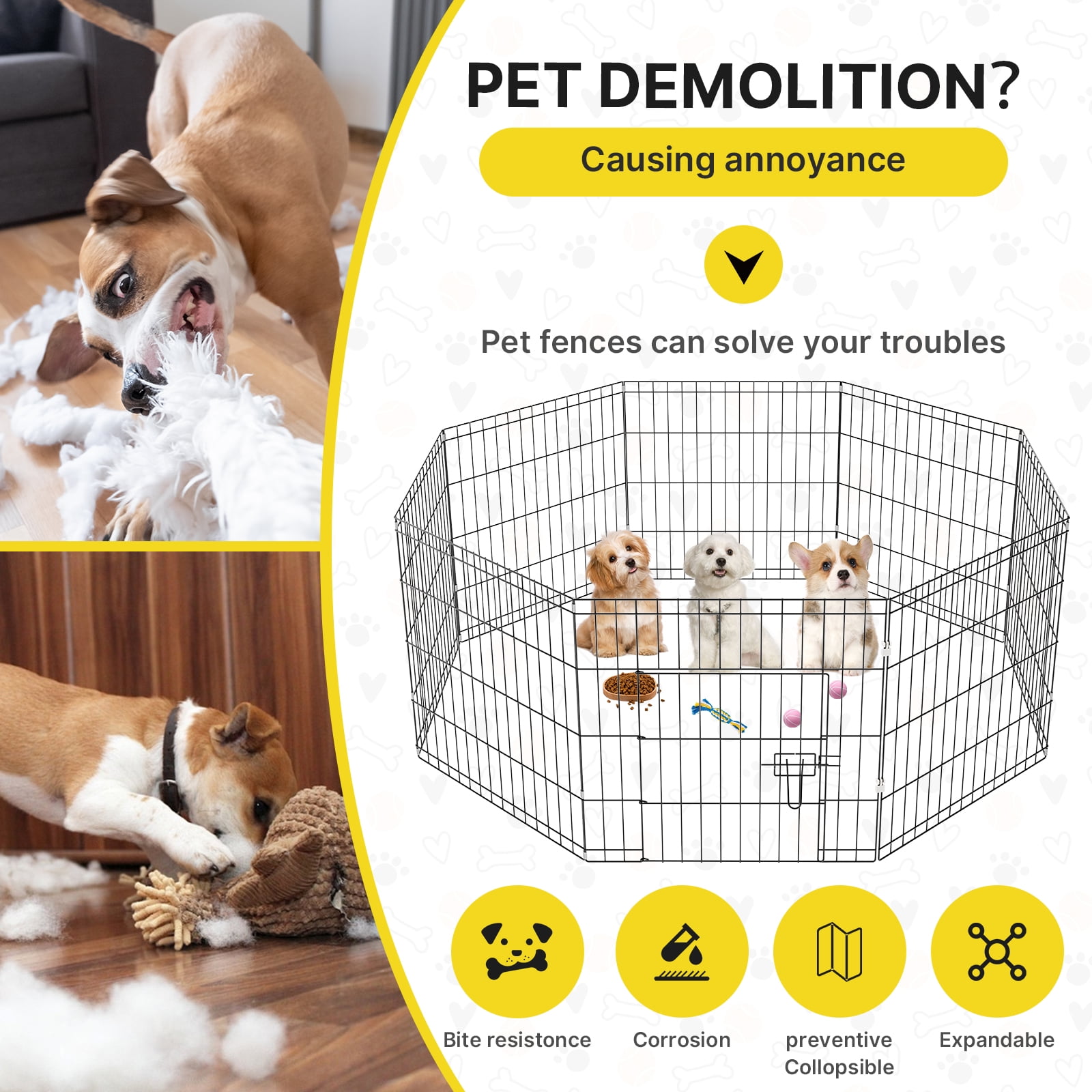 ZephyPaws 30in Dog Playpen,Foldable Metal Exercise Puppy Play Pen with 8Panels,Indoor/Outdoor Pen with Door for Dogs,Cats or Small Animals