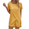 thumbnail image 2 of Guieoi Summer Two-Piece Outfit Solid-Color Short-Sleeve Top and Pants Casual Matching Set Yellow XL, 2 of 6