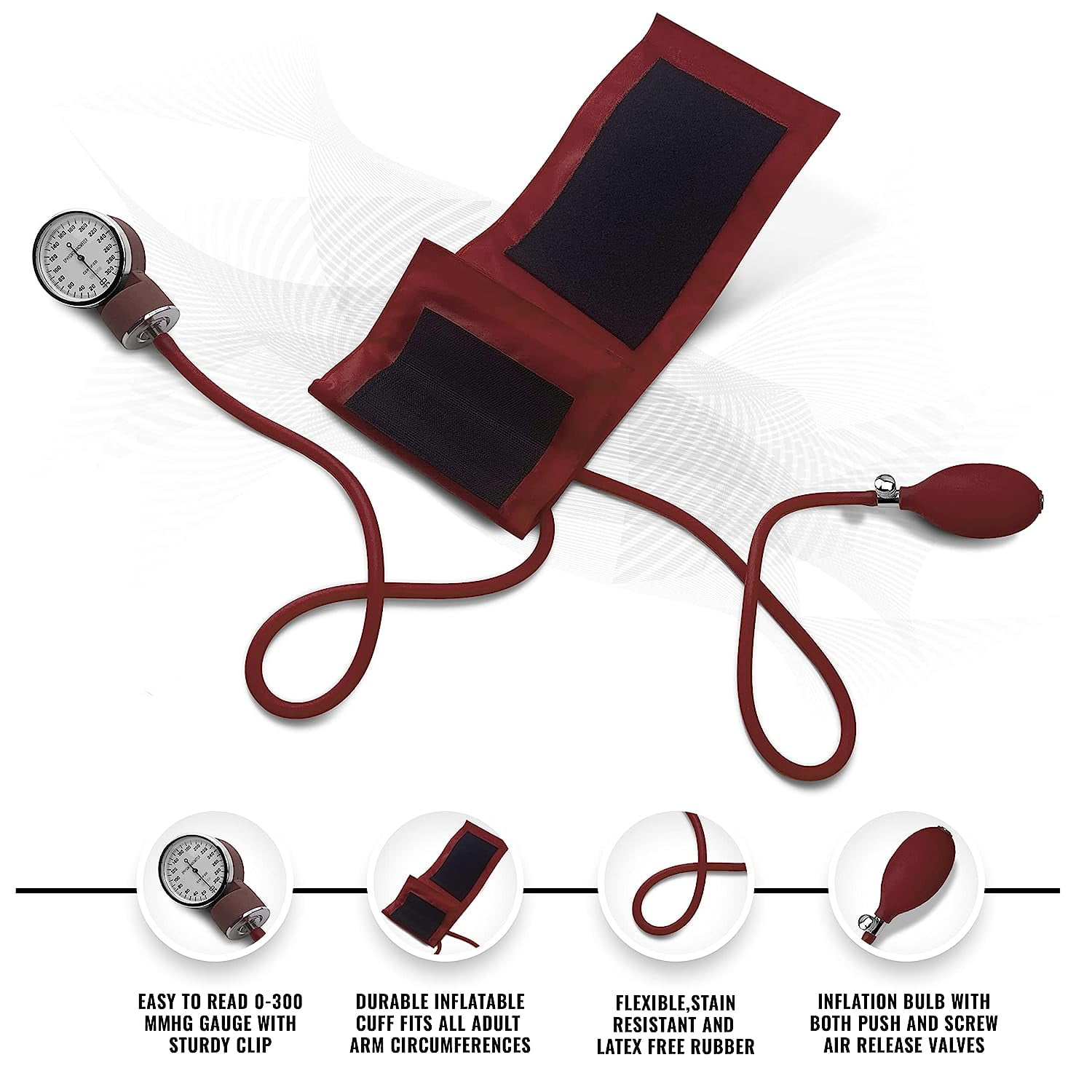 ASATechmed Nurse Starter Kit - Stethoscope, Blood Pressure Monitor, Tuning Forks, and More - 18 Pieces Total (Burgundy)