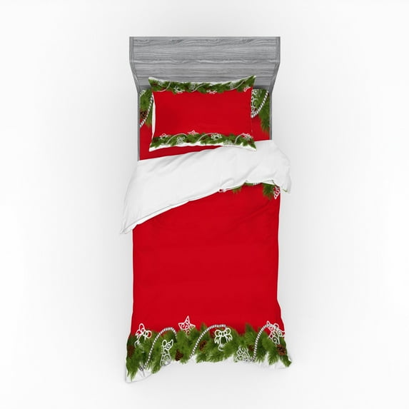 Ambesonne Christmas Bedding Set 3 Pcs, Coniferous Spruce, Twin,