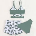 thumbnail image 6 of mgoYE Girls Swimsuits 3 Piece Bathing Suit 11-16 T Allover Printed Criss Cross Bikini Set with Cover Up Skirt Beach Swimwear(Mint Green,15 Years), 6 of 7