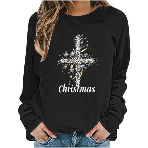 Maplenight Womens Christmas Sweatshirt Crew Neck Graphic Printed Pullover Sweatshirts Fall Winter Long Sleeve Casual Womens Tops