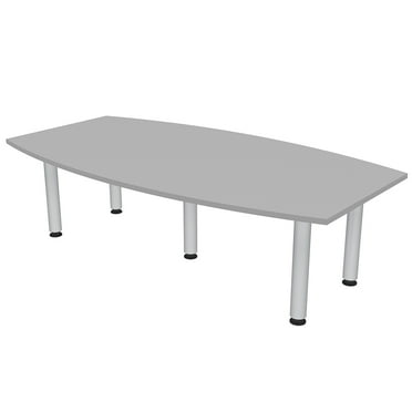 7' Boat Shaped Conference Room Table Power And Data Silver Post Legs