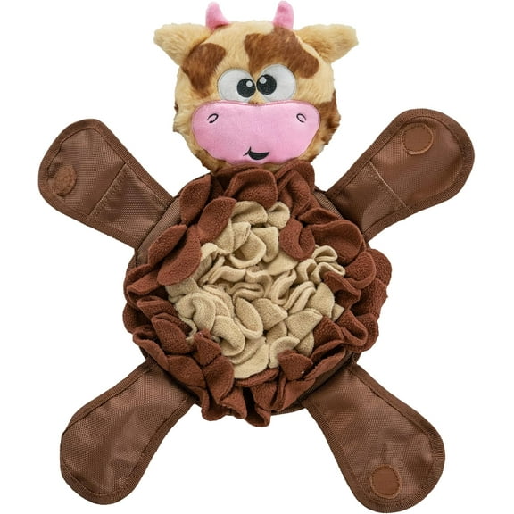 Nina Ottosson Snuffle Palz Plush Snuffle Mat Dog Treat Puzzle, Non-Slip, Brown, Cow, Large