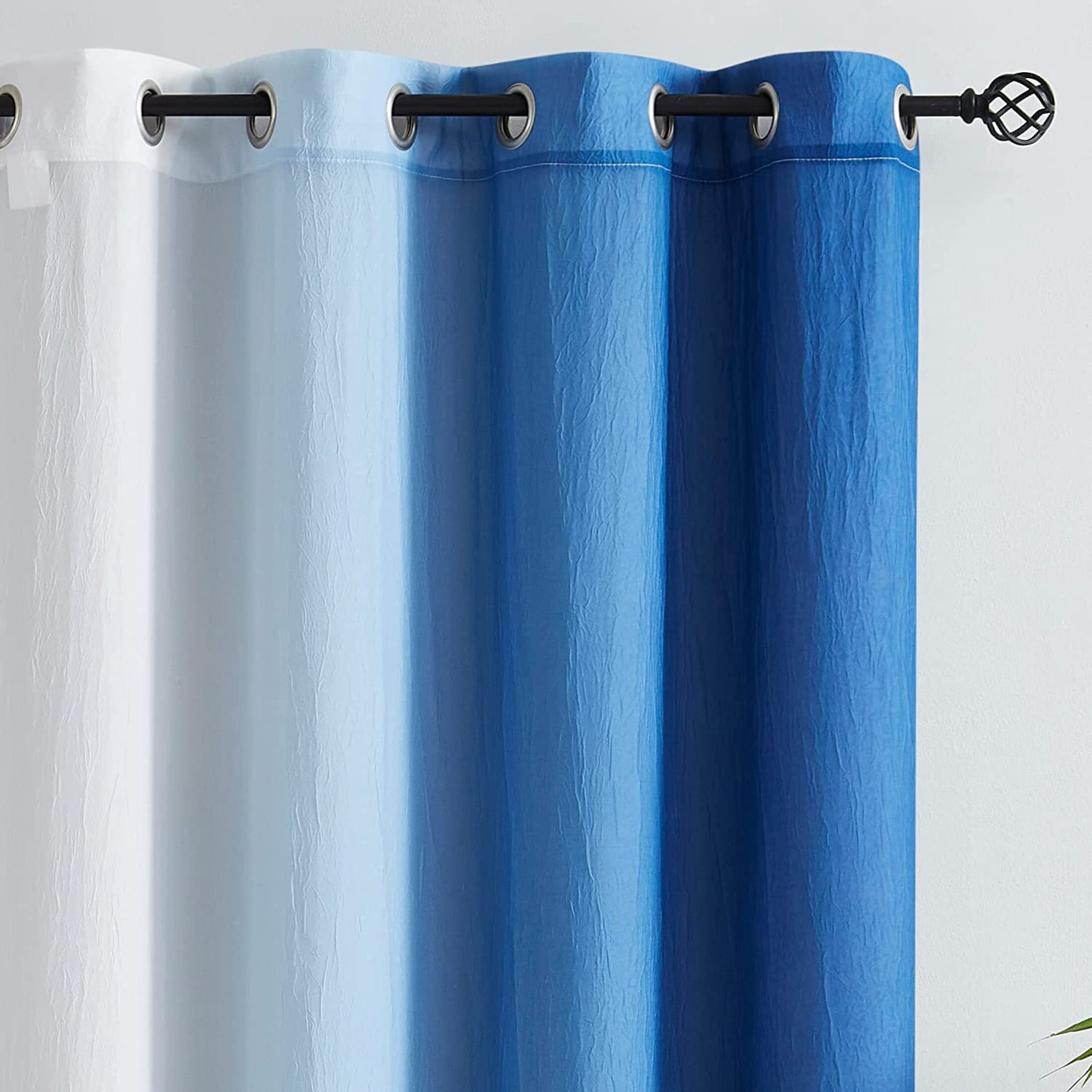 Junvictex White Blackout Curtains Double Layers Grommet Panels Blue Ombre Sheers 52"Wx95"L,4pcs