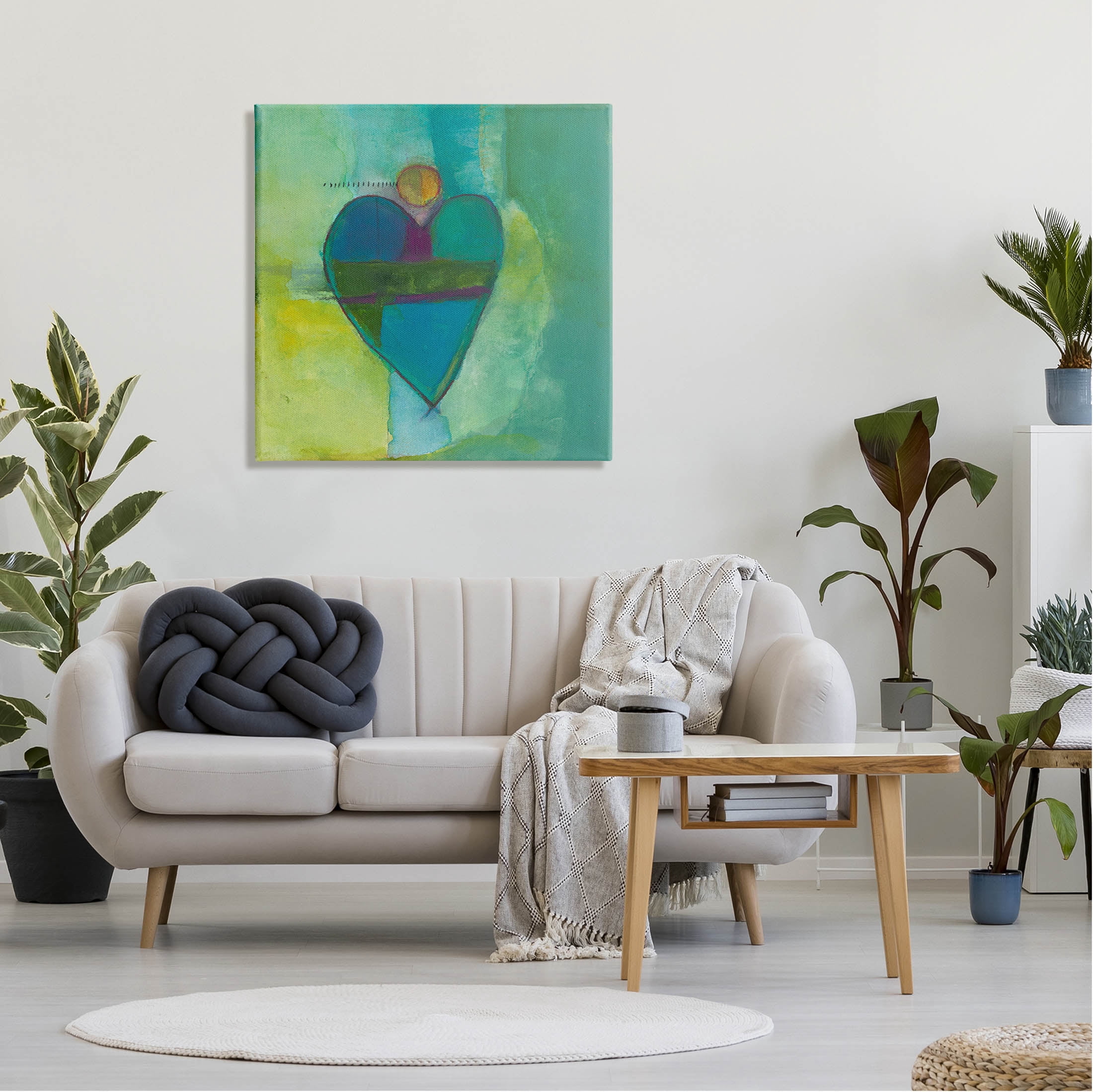 Green Vivid Heart Shape Abstract Painting Gallery Wrapped Canvas Print Wall Art