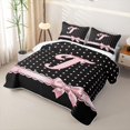 thumbnail image 3 of Manfei Fashion Bow Tie Quilt Full,Initial T ABC Themed Full Bedspread Sets,3pcs,1 Coverlet and 2 Pillowcases, 3 of 7