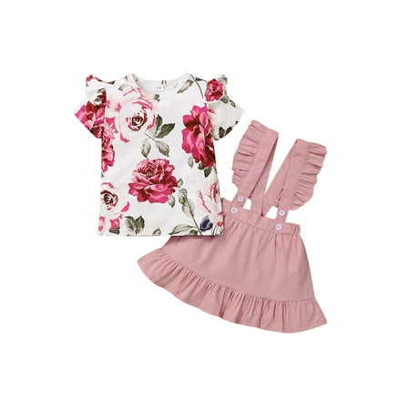 

TheFound Toddler Baby Girl Clothes Short Sleeve T-Shirt Tops+Suspender Skirts Dress Summer Outfits