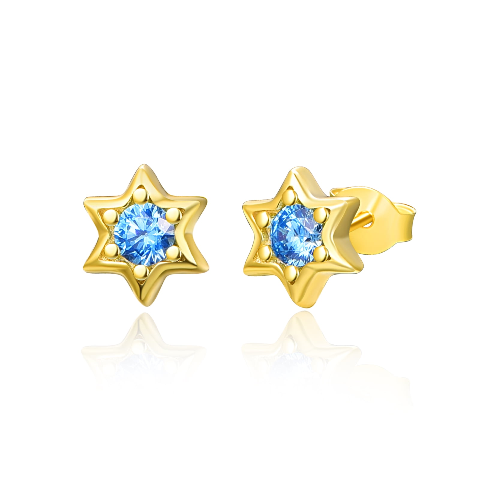 TANGPOET 14K Solid Gold Stud Earrings for Women Girls Kids CZ Star Earring with 5A Cubic Zirconias Hypoallergenic