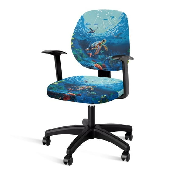 ZUXONGSY Sea Turtle Office Chair Cover Set of 2 Piece Gaming Chair Cover with Elastic Bottom Stretch Elastic Polyester Slipcover Easy to Install and Clean Gifts for Friends and Family