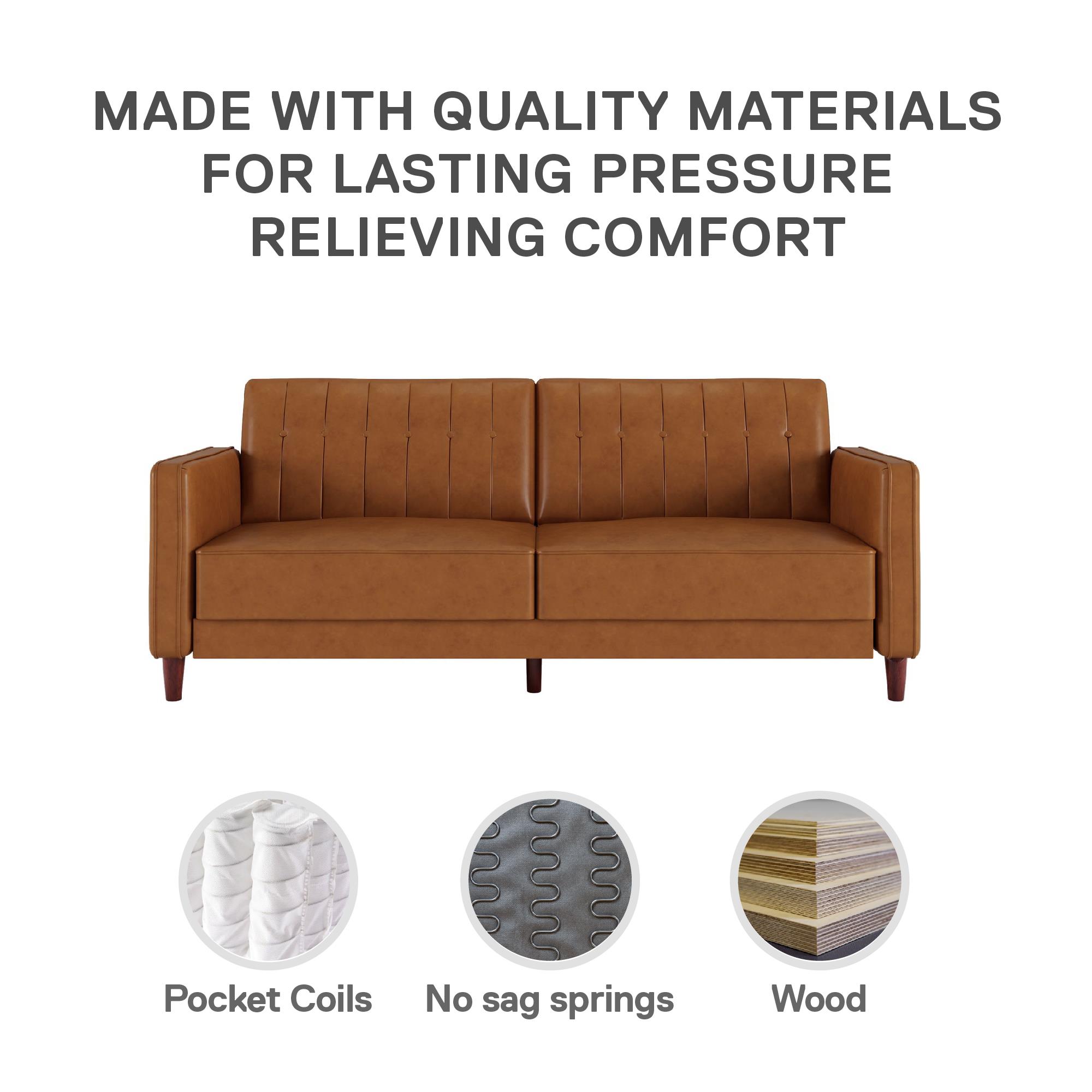 DHP Pin Tufted Transitional Futon, Camel Faux Leather