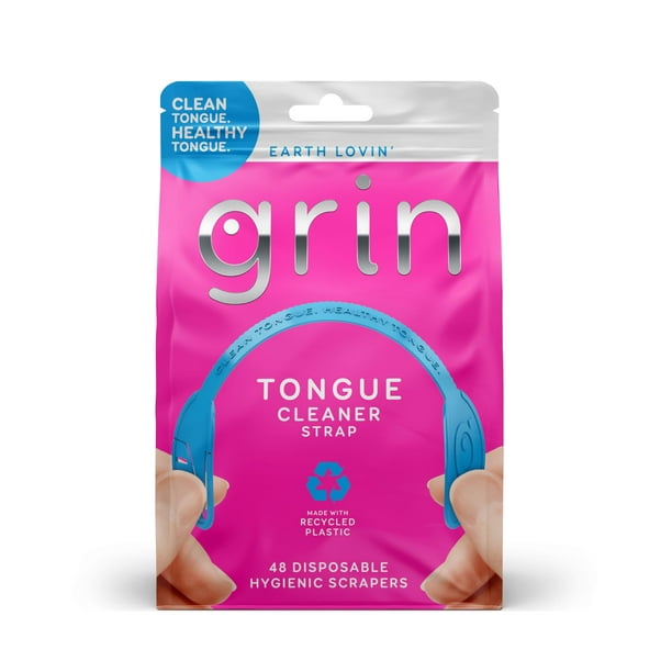 Correa limpiadora de lengua GRIN, 48 unidades, limpiador de lengua desechable, raspador higiénico de doble borde, plástico reciclado, lengua limpia, lengua saludable, promueve un aliento fresco, inclu