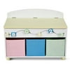 White Wood Storage Bench With Colorful Fabric Bins