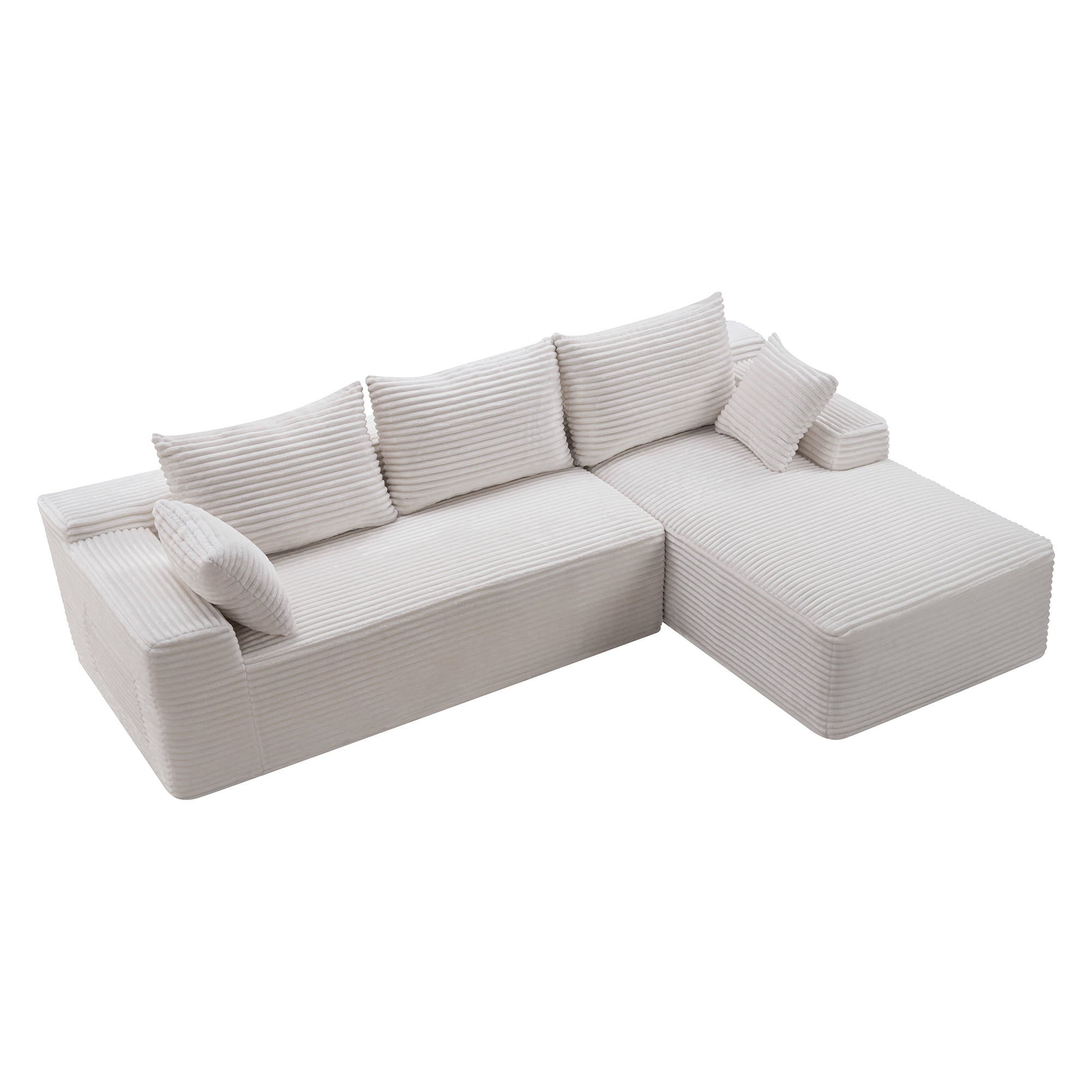 MOONMISS L-Shaped Cloud Sectional Couch with Chaise,Modern Corduroy Upholstered Modular Boneless Sofa,No Assembly for Living Room Apartment(White,Right)