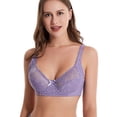 thumbnail image 3 of Bigersell Full-Coverage Bras for Women Plus Size Lace V-Neck Wireless Bra Ladies Bras No Underwire Push up Padded Bra Comfort Soft Bra for Everyday Wear Full Figure Bra G-6-Purple 85C, 3 of 5