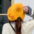 thumbnail image 2 of Winter Hats for Women Teen Girl Faux-Fur Knit Hat Fleece Thick Warm Plush Cozy with Three Fuzzy Poms Solid Cute Thermal Cap, 2 of 3