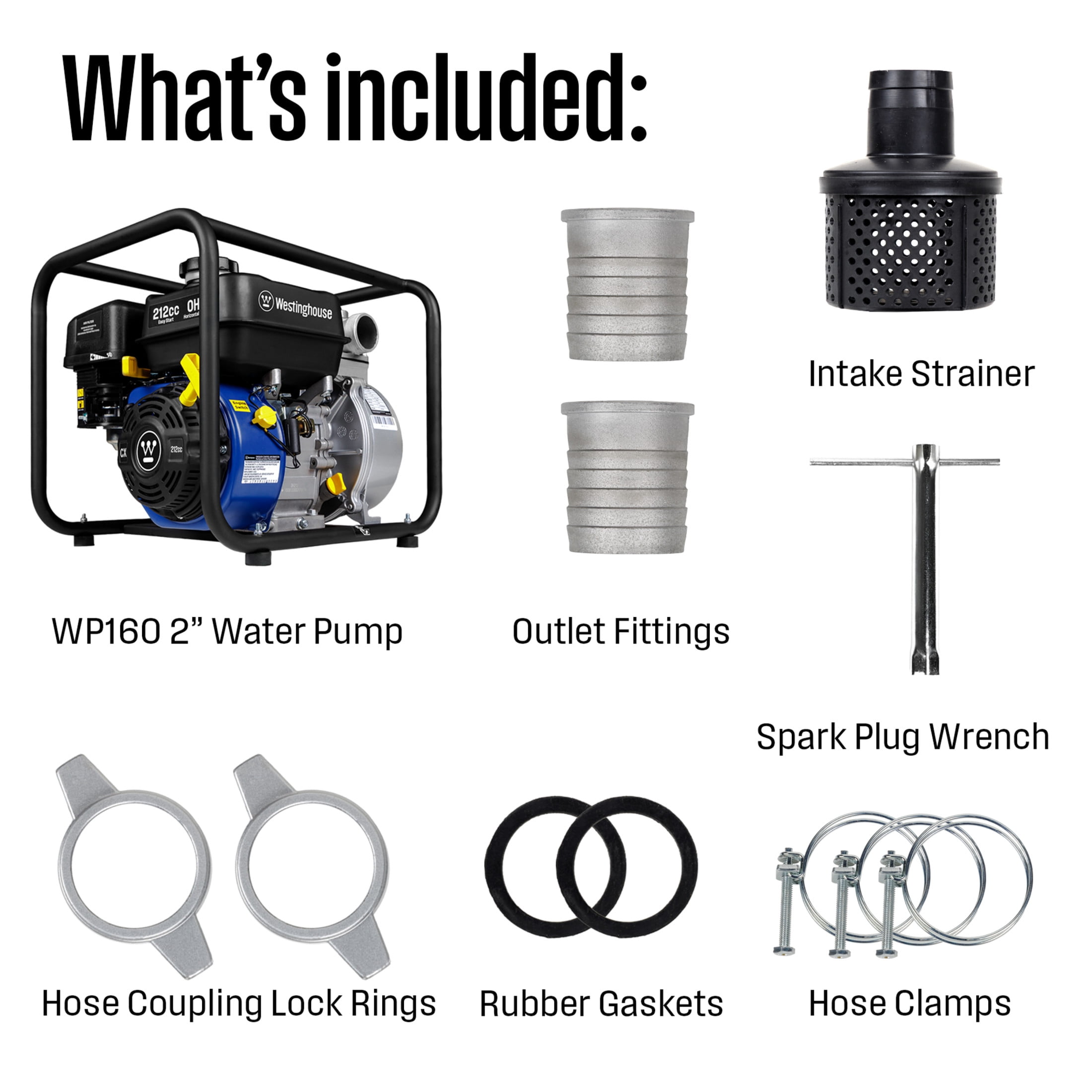 Westinghouse 2-inch Gas Powered Semi Trash Water Pump, 4-Stroke Engine, 158 GPM with Up to 91ft and 25ft Suction
