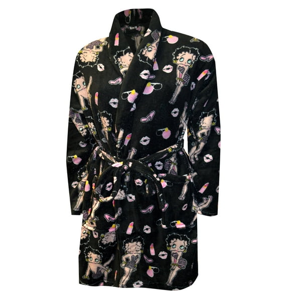 Betty Boop Womens Betty Boop Black Super Soft Plush Robe (Small)
