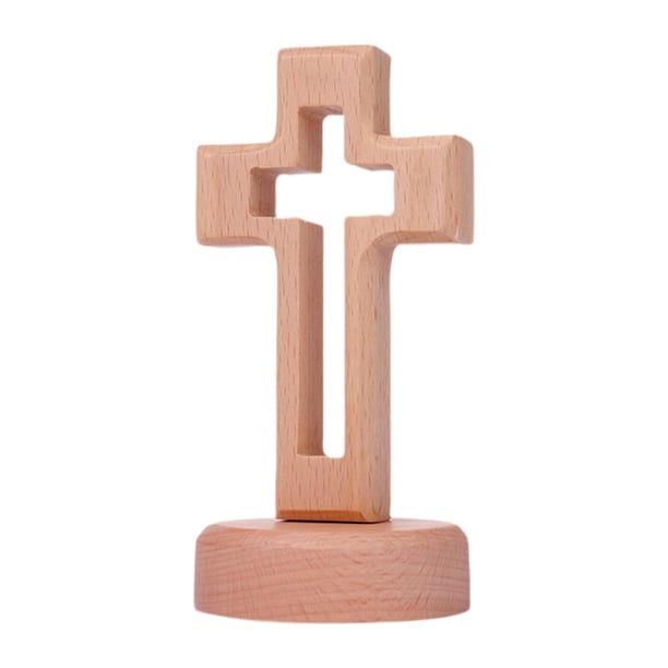 Cruz de mesa para obsequio religioso, Cruz religiosa decorativa, Cruz de madera católica Base redonda