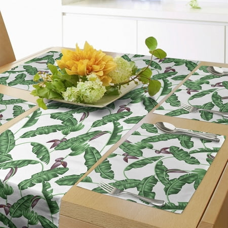 

Leaf Table Runner & Placemats Banana Tree Leaves with Cartoon Flower Summer Season Foliage Set for Dining Table Decor Placemat 4 pcs + Runner 12 x90 Hunter Green Eggplant by Ambesonne