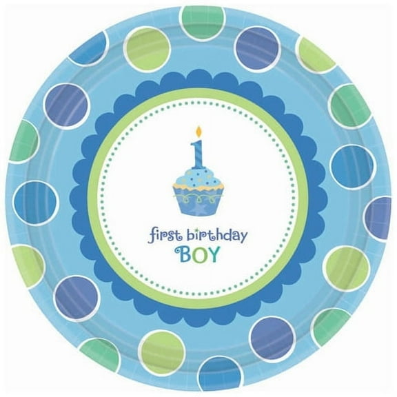 Cupcake 1St Birthday Boy 10 1/2" Dinner Plates (18 Count) - Party Supplies