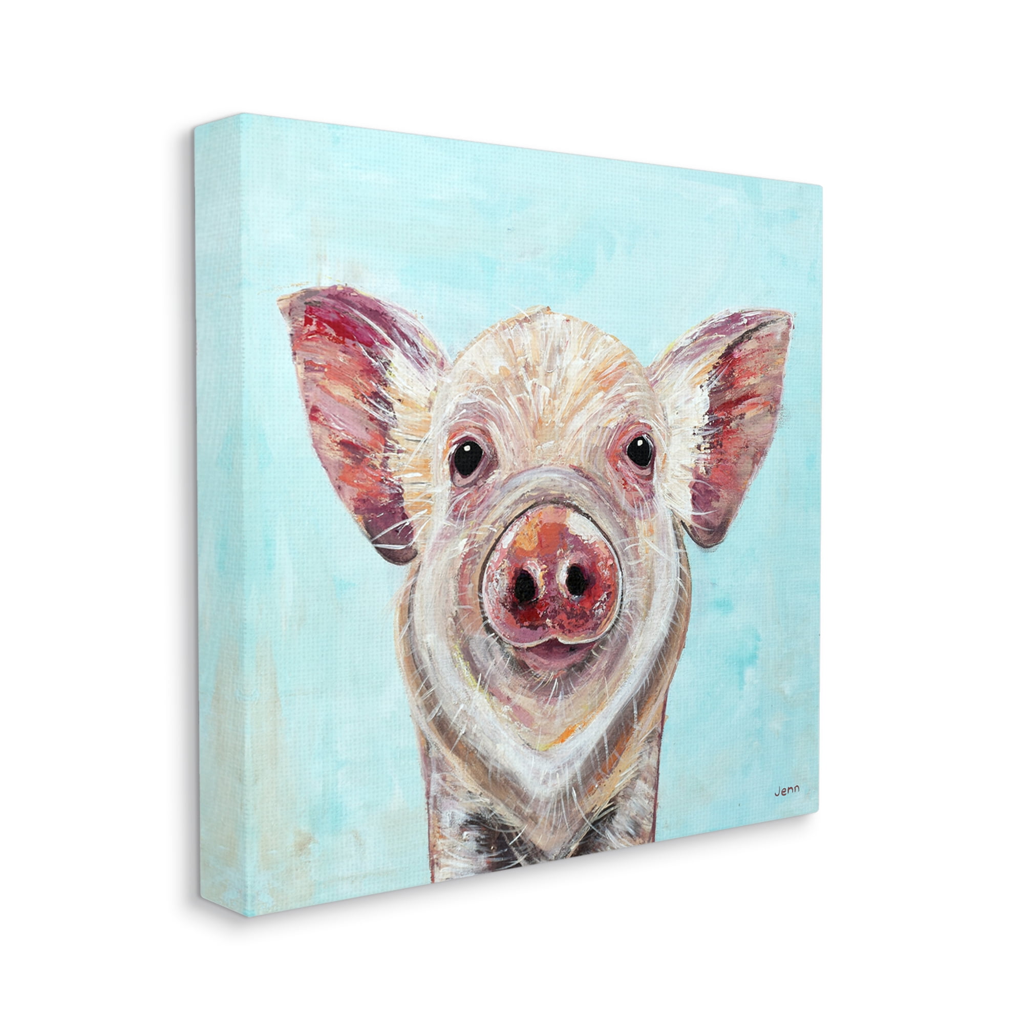 Stupell Farmhouse Pig Blue Background Animals & Insects Painting Gallery Wrapped Canvas Print Wall Art
