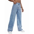 thumbnail image 2 of Women High Waisted Jeans Boyfriend Baggy Wide Straight Leg Casual Denim Pants Trousers Light Blue L, 2 of 9