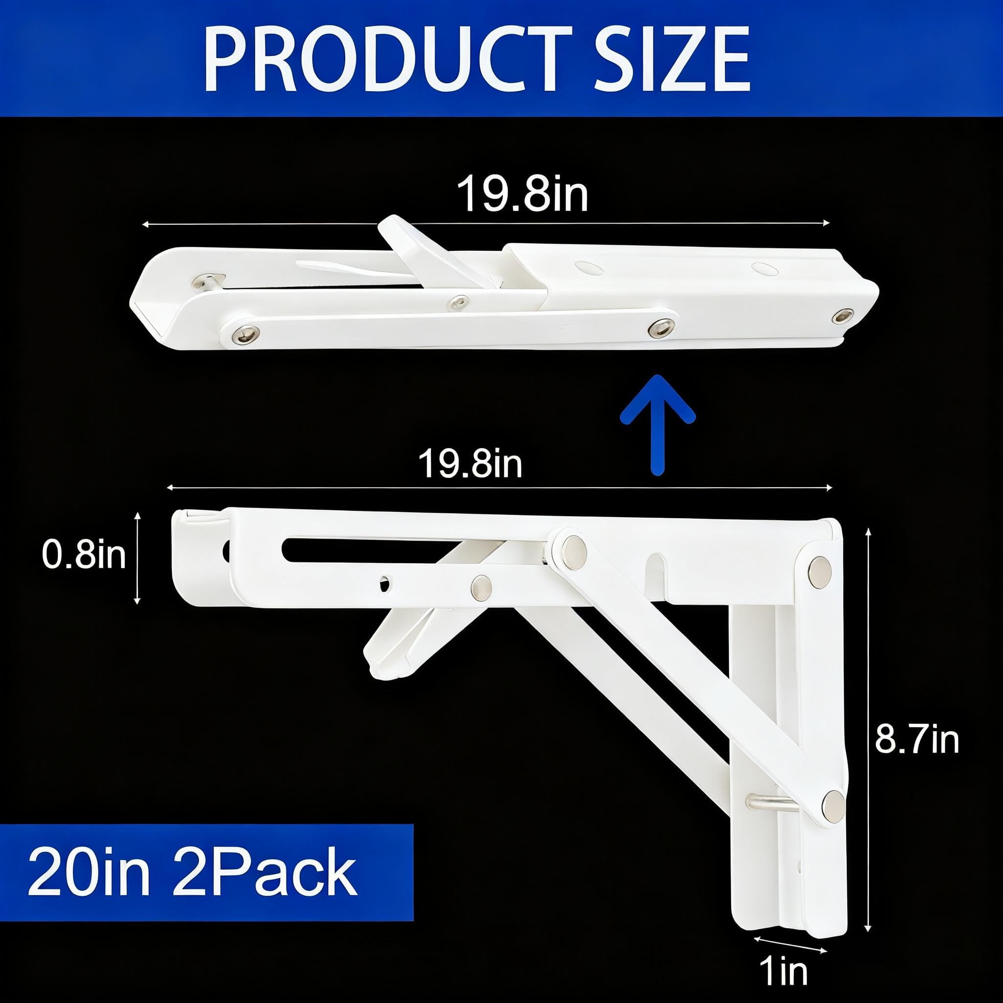 Folding Shelf Brackets, Load 440 lb, Heavy Duty DIY Wall Mounted Shelf Bracket for Fold Down Table, Stainless Steel Folding Table Hinge Space Saving (20IN)