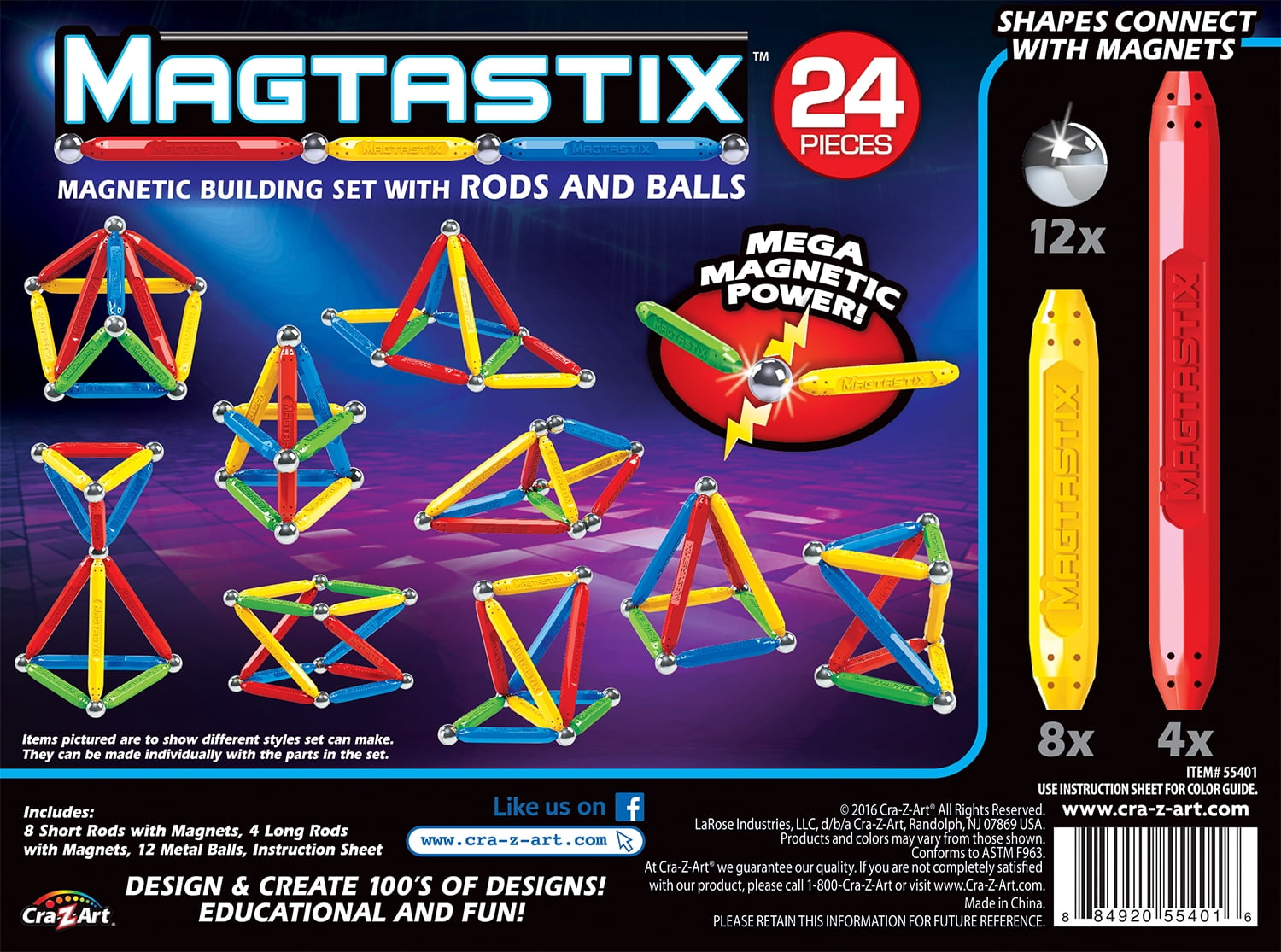 CRA-Z-ART Magtastix Balls and Rods Building Kit 45 Piece for sale online 