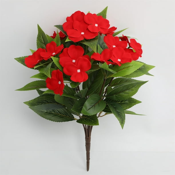 Flores artificiales, flores de imitación, ramo de simulación de impatiens azalea, decoración para el hogar, jardín, exterior, arreglos florales, adornos, flores artificiales, simulación de agujas de p
