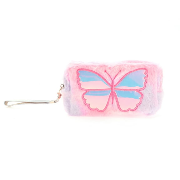 1 Pc Women Portable Embroidered Butterfly Makeup Bag for Vacation Pink Purple Plush