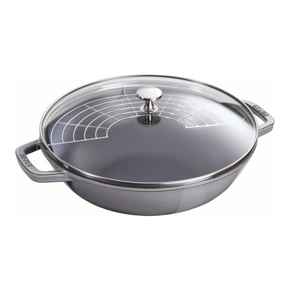 STAUB Specialities 30 cm / 12 inch Cast Iron Wok With Glass Lid, Graphite-Grey