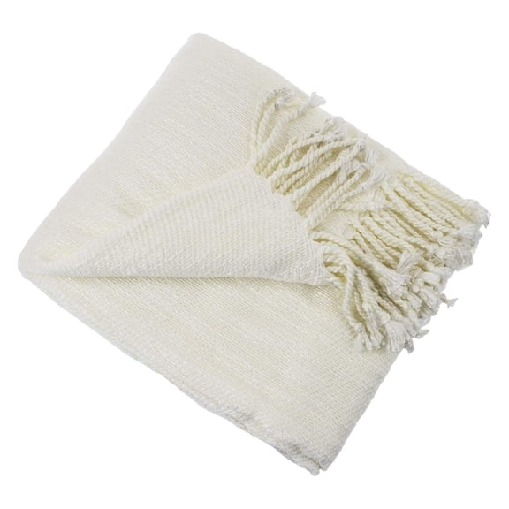 Classic Woven Solid Lightweight Throw Blanket with Fringe Design 50" W x 60" L - 4 Colors (Ivory)