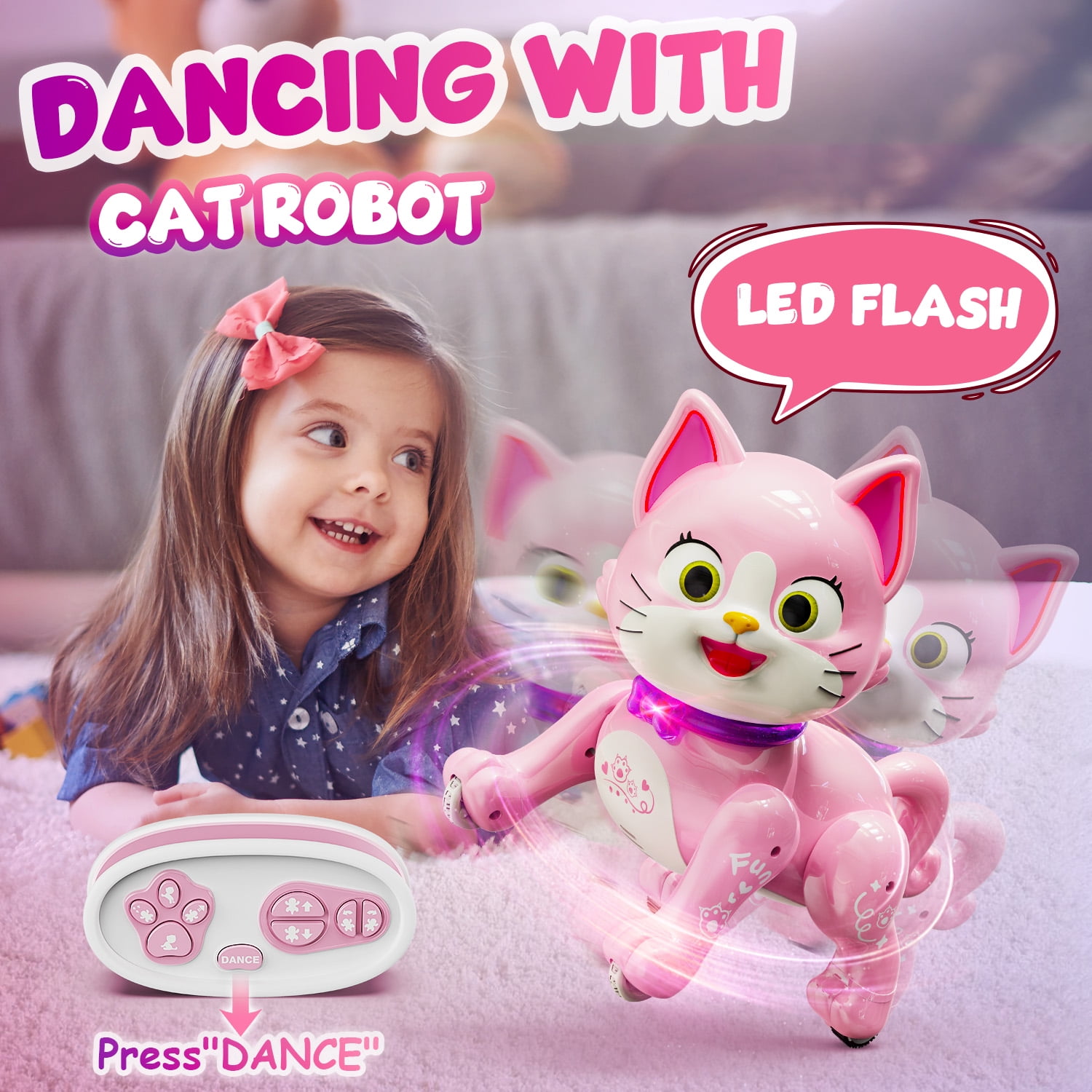 Flooyes Robot Pets Robot Cat, Toy Gift for Boys and Girls Ages 3-12, STEM Smart Robot for Kids, Interactive Pet Toy with Music and Dance