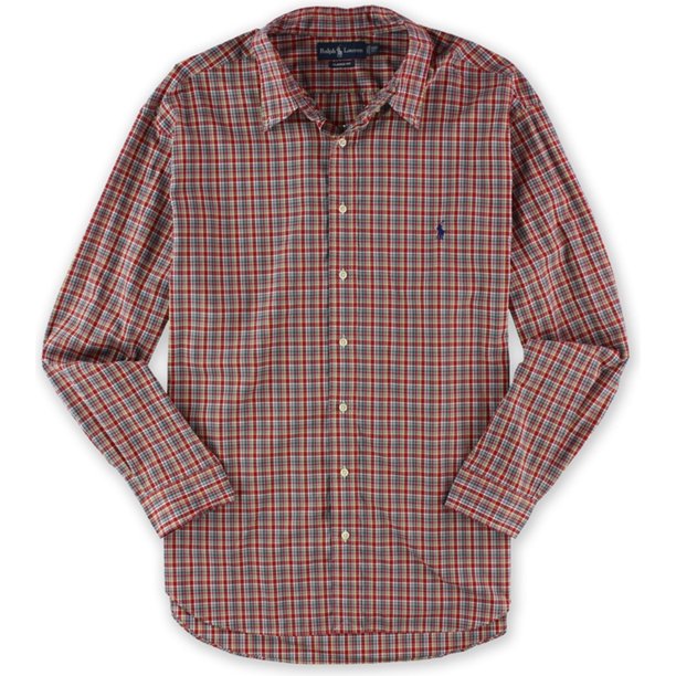 Ralph Lauren - Camisa con botones múltiples para hombre, color rojo, grande 2X