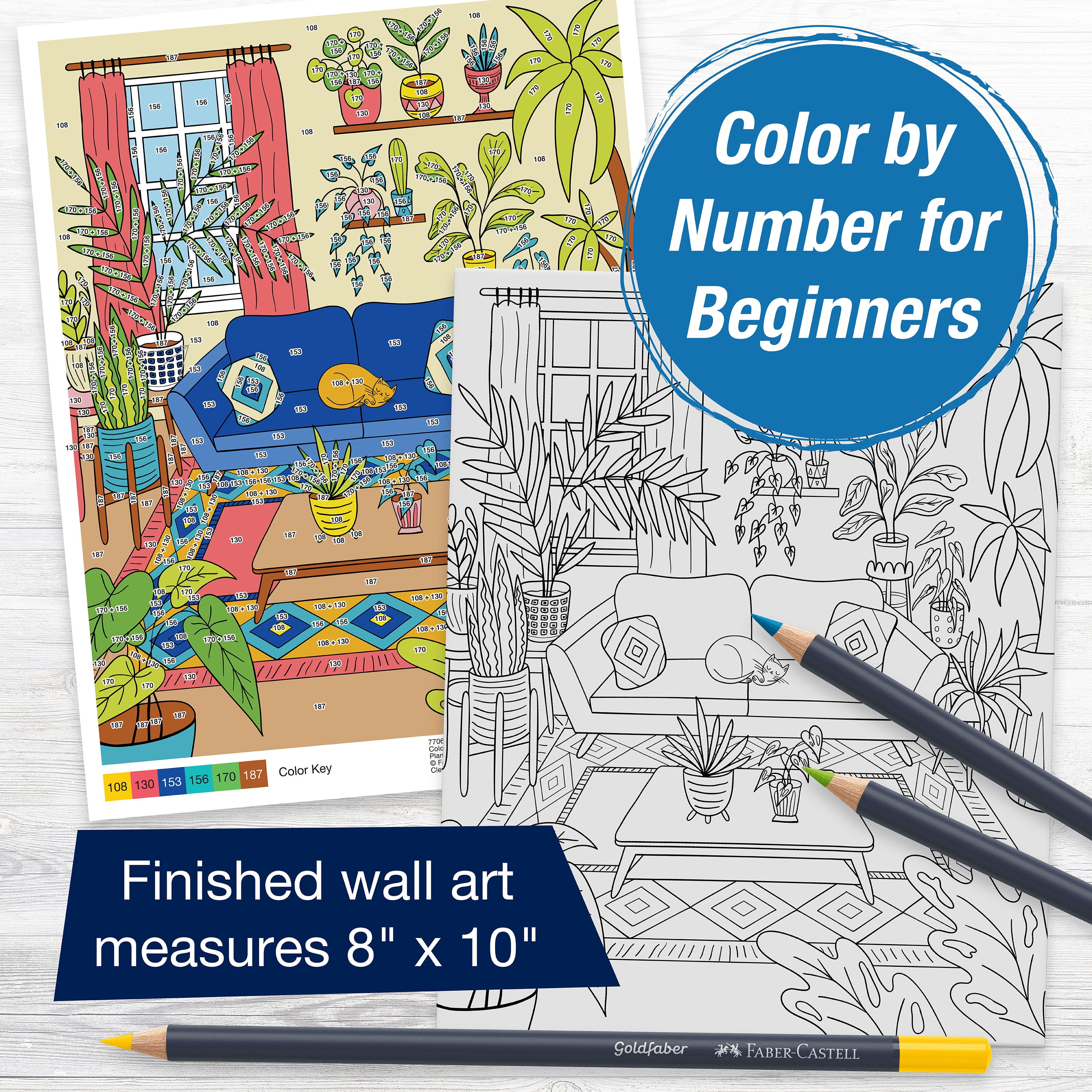 Faber-Castell Color by Number Wall Art Plant Room - Color by Number for Adult, Men and Women, Unisex